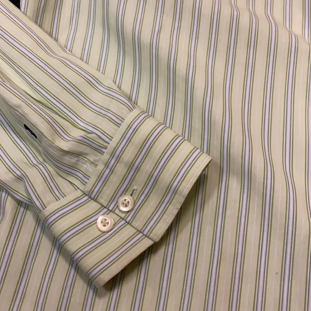 Banana Republic Green Stripped Fitted Button Down